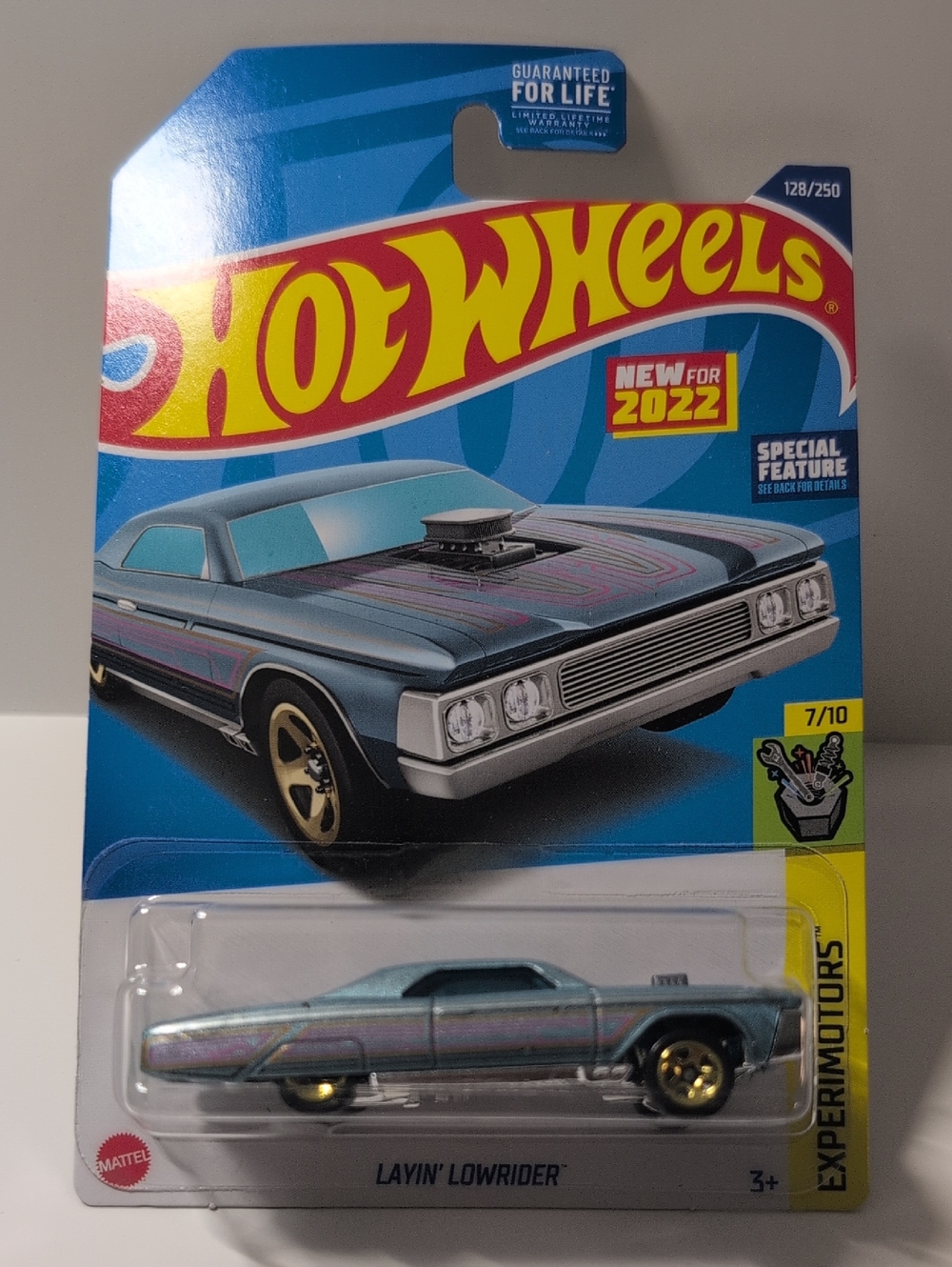 Hot Wheels Laying Low Experimotors Blue Red Gold Rims Mattel NEW Ships In Box